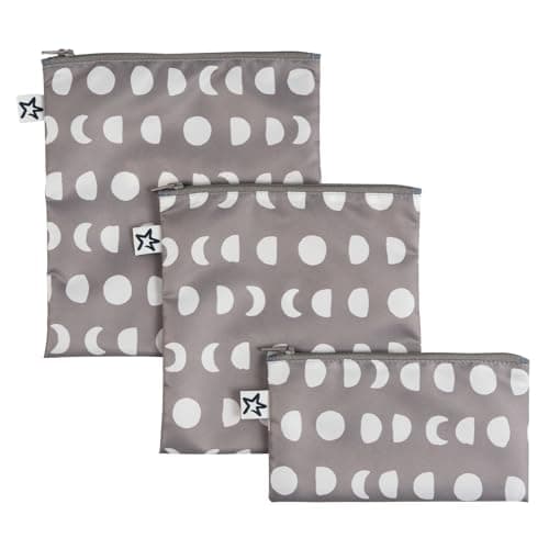 Tiny Twinkle Reusable Snack Bags for Kids – 3 Pack Snack Pouches & Sandwich Bag for Toddlers – Machine Washable, Mess-Proof for Lunch & Travel (Luna)
