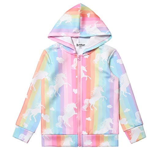 Zip Up Jacket Sweatshirt for Girls Size 8 9 Unicorn Outfits Kids Rainbow Hoodie