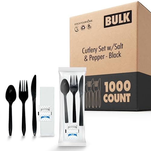 Stock Your Home Plastic Cutlery Packets with Salt & Pepper in - Wrapped Cutlery - Plastic Utensils Individually Wrapped for Take Out, Delivery, Cafeterias, Restaurants, Uber Eats