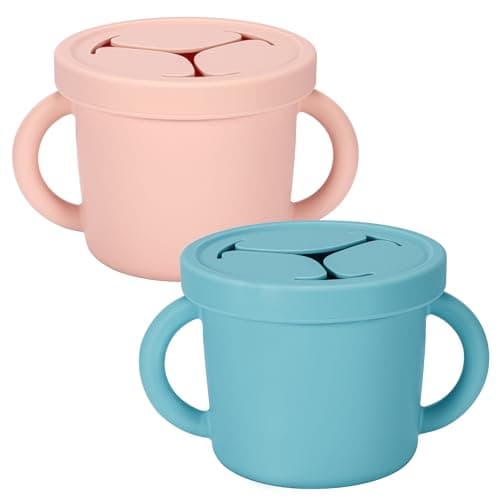 idooss Snack Containers, Silicone Food Grade Silicone Cups, Toddler Snack Container Cups with Handles and Lid for Toddlers (Color 4)