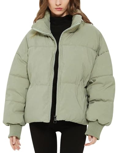 Flygo Winter Cropped Puffer Jacket Coats for Women 2026 Green XL