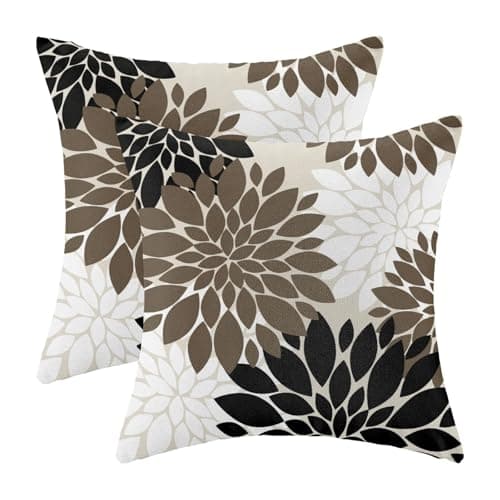 CXMEIFLY Brown Black White Pillow Covers 16x16 Inch Set of 2 Dahlia Floral Decor Throw Pillows Summer Modern Geometry Flower Outdoor Decorative Cushion Cases for Sofa Couch Bed Decorations