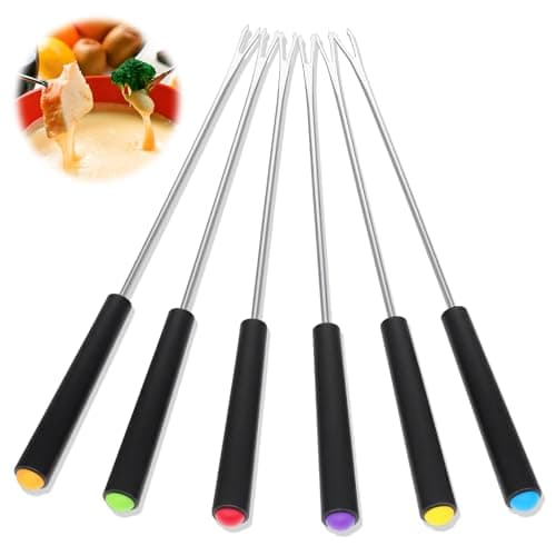 6PCS Stainless Steel Fondue Sticks Fondue Forks 9.5" Cheese Sticks with Heat Resistant Handle Color Set Barbecue Fruit Dessert Forks Fondues for Chocolate Meat Fruits Grill Cake Marshmallows Dessert