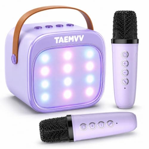 TAEMVV Mini Karaoke Machine for Kids with 2 Wireless Microphones, Purple