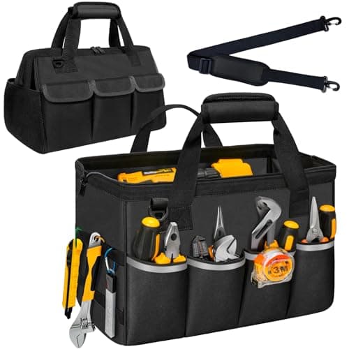 Portable Tool Bag Heavy Duty Tool Box Organizer with Shoulder Strap, Black