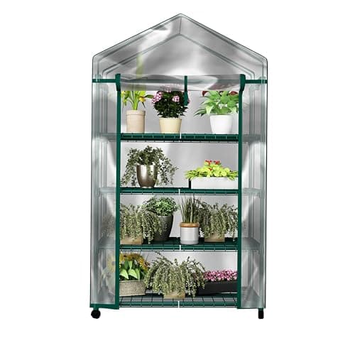 4 Tier Mini Greenhouse - Portable Greenhouse with Locking Wheels and PVC Cover for Indoor or Outdoor Green House by Pure Garden