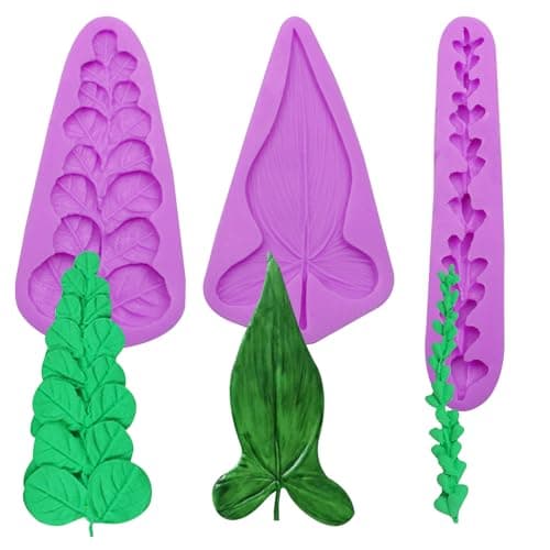 3 Pcs Tropical Leaf Fondant Molds, Succulents Trailing Leaves Cake Decorating Silicone Mold for Hawaii Theme Chocolate Candy Mousse Cookies Marzipan Kitchen Baking Tools Clay Resin Projects