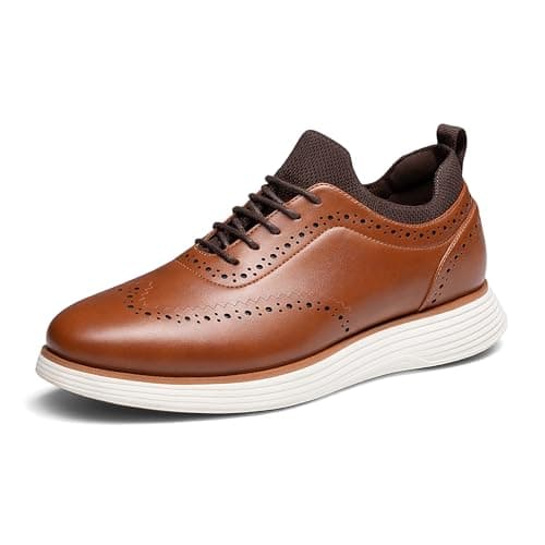 Bruno Marc Men's MaxFlex Dress Sneakers Oxfords Casual Wingtip Brogue Shoes,Size 8.5,Light Brown-Pu,SBOX2326M