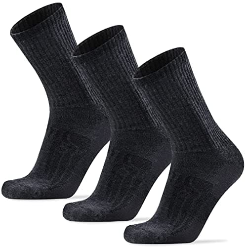 Busy Socks 3 Pack Merino Wool Blend Crew Hiking Socks,Dark Grey,Medium