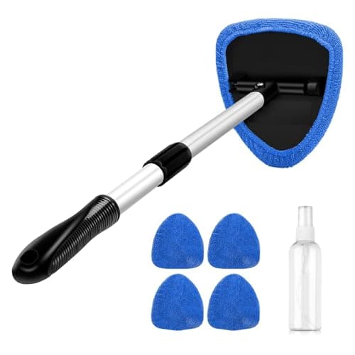 VOJKOREL Car Windshield Cleaning Brush, Multifunctional Car Windshield Cleaning Brush Set‌ Car Cleaning kit with Retractable Handle, Microfiber Cloth, Spray Bottle, Suitable for All Cars(Blue)