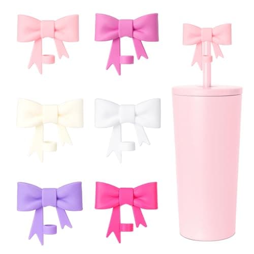 YAYAYOUNG 6 Packs 8mm Classic Bow Straw Covers Cap Toppers Compatible with Stanley Tumbler Cups,Reusable Cute Silicone StrawTips Lids Protectors for Reusable DrinkingStraw,StrawAccessories