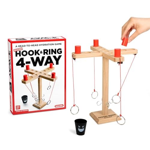 Buzzed 4-Way Hook & Ring Drinking Game for A Bachelor Party or Dorm Room Game Night, Fun Social Drinking Games, Adult Games and Party Games, Includes 1 Hook Unit, 4 Pawns, 1 Cup, and Instructions
