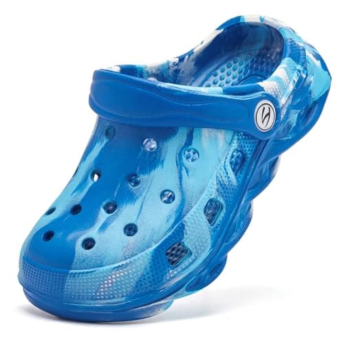 HOBIBEAR Boys and Girls Classic Graphic Kids Garden Clogs Slip on Water Shoes (Blue and White-Size 13 Little Kid)