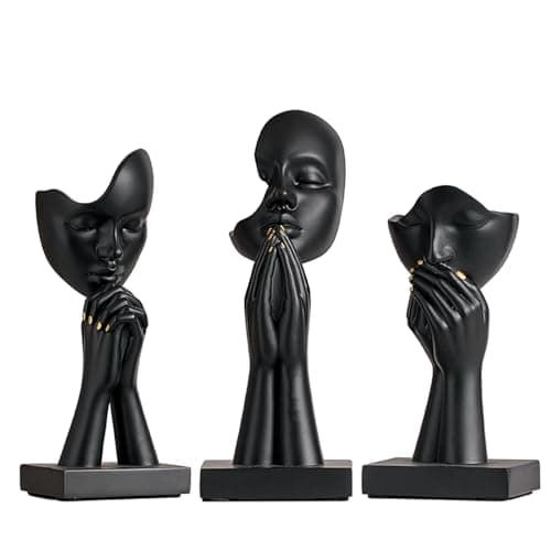 XYQXYQ 3-Piece Set of Thinker Statues, Gold and Silver Black Abstract Art Meditation Prayer Sculptures, Modern Home Decoration, Desktop Decoration, Home Or Office Decoration Art Gifts(Black)