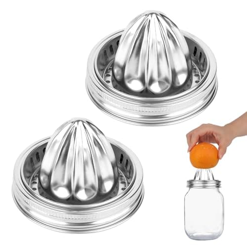 2pcs Mason Jar Juicer Lids for 3.38 Inch Wide Mouth Mason Jar, Stainless Steel Screw Top Lemon Juice Squeezer Lifestyle Manual Hand Juicer Accessories for Citrus Orange Lime