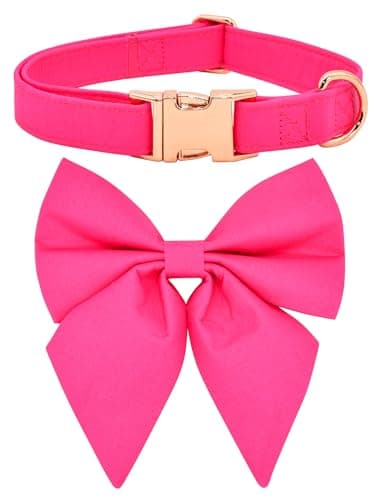 Soild Fushcia Girly Dog Bow Dog Collar Accessory, Detachable Bowtie, Adjustable Collar for Small Medium Large Dogs