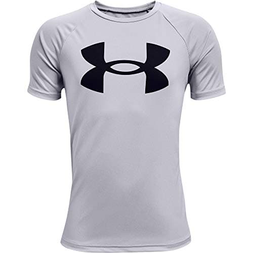 Under Armour Boys Tech Big Logo Short Sleeve T-Shirt , Mod Gray Light Heather (011)/Black , Small