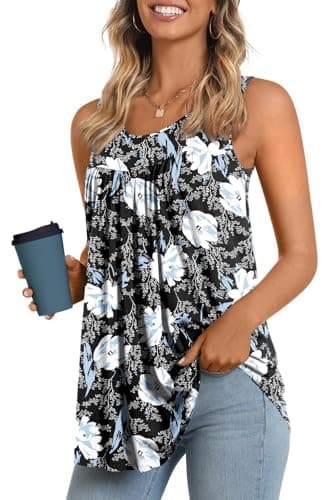 LONGYUAN Women's Tank Tops 2026 Summer Sleeveless T-Shirts Casual Tunics Loose Fitted Blouse White Lily Small