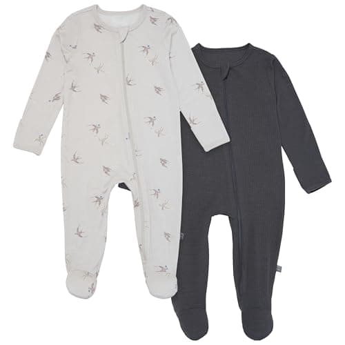Modern Moments by Gerber Baby Neutral Viscose Sleep 'N Play With Mittens, Light Grey Sparrows, 6-9 Months