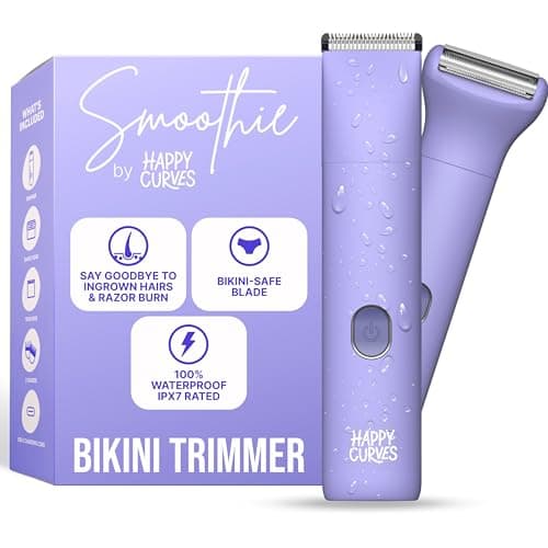 HAPPY CURVES Smoothie Bikini Trimmer - Electric Razor for Women, Waterproof Hair Groomer with Adjustable Guards, Personal Shaver for Pubic Hair, Ladies Intimate Shaver and Body Trimmer (Berry 1.0)