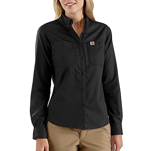 Carhartt Womens Rugged Professional Long Sleeve Work Utility Button Down Shirt, Black, Small US