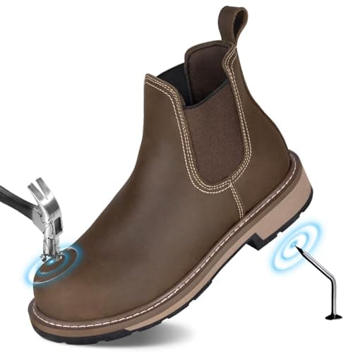 Hunthor Steel toe Chelsea Work Boots Puncture-Proof with EVA Mid-Sole