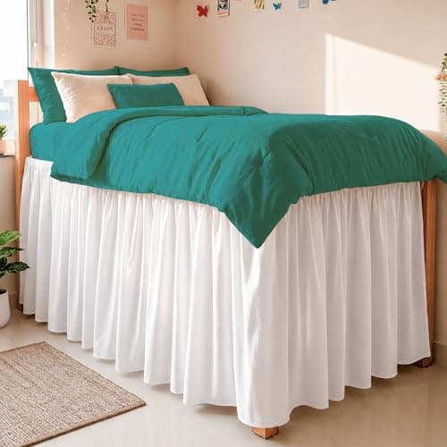 Cottington Lane Extra Long Ruffled College Dorm Bed Skirt 46 Inch Drop, Premium Hotel Collection Brushed Mircofiber Twin XL Dust Ruffle Raised Dorm Room Essentials and Decor, White Solid