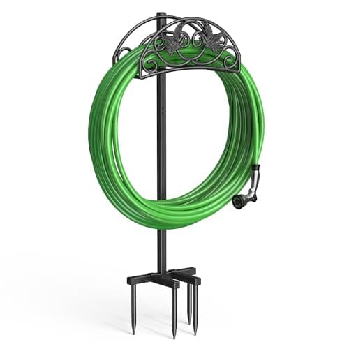 Keten Garden Hose Holder, Detachable Metal Water Hose Holder Stand, Heavy Duty Freestanding Garden Hose Reel Rack and Hose Storage Organizer for Outside Yard