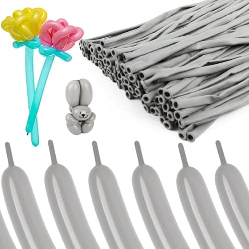 260 Balloons for Balloon Animals, 100PCS Long Balloons for Tying Balloon Arches, Thick Latex Long Skinny Twisting Balloons for Animals, Wedding & Party Decorations(Grey)