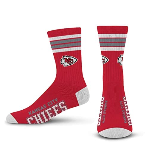 For Bare Feet NFL 4 Stripe Deuce Crew Sock, Kansas City Chiefs, Medium