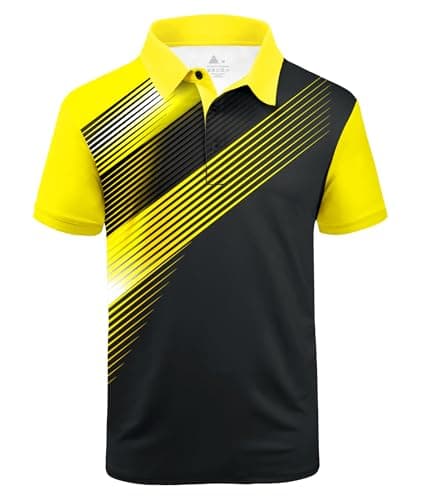 ZITY Mens Golf Shirt Short Sleeve Sport Moisture Wicking Performance Print Golf Polo Shirts for Men Collared Casual T-Shirt Black Yellow 3X-Large