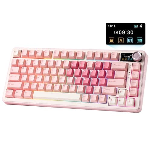 YUNZII B75 PRO MAX QMK/VIA Wireless Mechanical Keyboard,75% Layout with Screen and Knob,Hot Swap Gasket,Creamy Pre-lubed Switches,Bluetooth/Type-C/2.4G for Win/Mac (Pink Heart,Cocoa Cream V2 Switch)