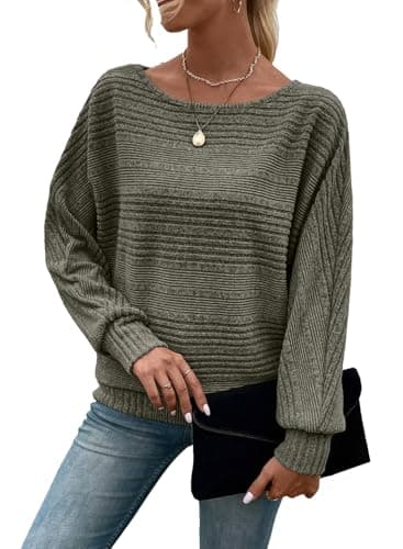 EVALESS Womens Tops Batwing Sleeve Crewneck Pullover Shirts,Green,M