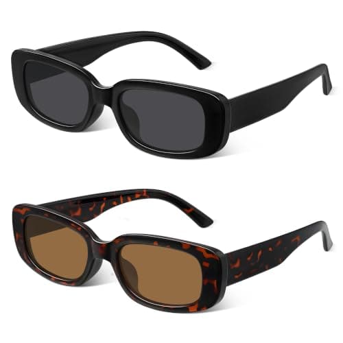 Arkimin Rectangle Sunglasses for Womens Men - Trendy Y2k Retro Sun Glasses 90’s Vintage Fashion Square Frame UV400 Protection (Black+Leopard)