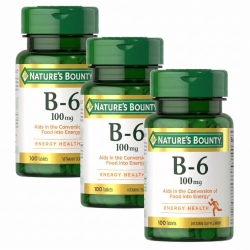 Nature's Bounty Vitamin B6 100mg Tablets - Supports Energy Metabolism & Nervous System Health, 100 Count (Pack of 3)