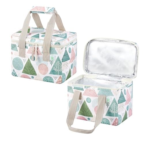 VENO 2 Pack Cooler Bag, Insulated Grocery Bags, Collapsible Cooler, Reusable Shopping Bags for Groceries, Water Resistant, Zippered, 2.5 Gallon (Pastel Forest)