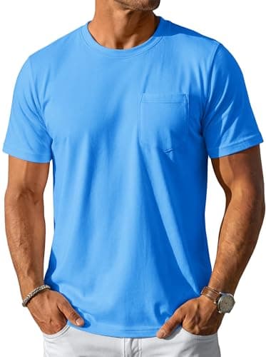 MAGCOMSEN Men's T-Shirts Short Sleeve Cotton Pocket Tee for Men Casual Crew Neck Plain Basic Tee Shirts Blue