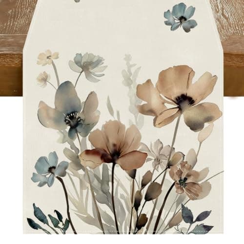 RABUSOFA Watercolor Poppy Floral Leave Summer Table Runner,Seasonal Spring Kitchen Dining Table Summer Decorations for Home Party Decor 13x72 Inch