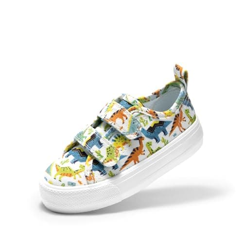 DREAM PAIRS Kids Toddler Sneakers Boys Girls Canvas with Cartoon Dual Hook and Loops for School Walking,Size 7 Toddler,Blue/Dinosaur,KKUMFN2508