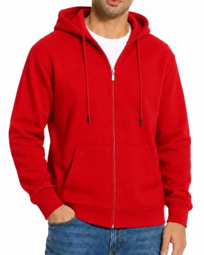 Menoio Men's Zip Up Hoodie Fleece Sweatshirt Jacket with Pockets(XXXL,Red)