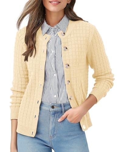 QUEZHU Women's Knit Winter Soft Outfits Long Sleeve O Neck Cardigan for Women Spring Fashion Must Haves,Almond,XX-Large