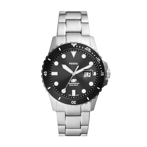 Fossil Men's Watch, Blue Quartz Stainless Steel Three-Hand Watch for Men, Color: Silver/Black Taper