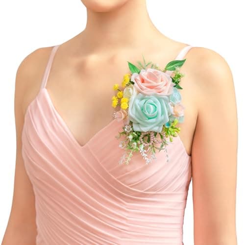 TINGE TIME Artificial Shoulder Corsages Flowers, Set of 2, Mother of The Bride Floral Corsage for Wedding Ceremony Anniversary Formal Dinner Party (MintGreen&Pink)