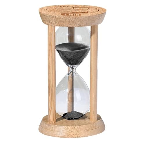 1 Minute Wooden Sand Timers, Bamboo Mini Black Sand Hourglass for Productivity, Meditation & Decor, 1 Min Small Reloj De Arena for Kitchen, Office, Game, Classroom