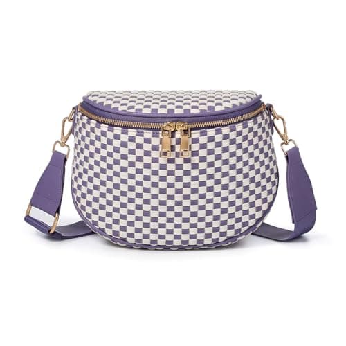 Woven Vegan Leather Crossbody Bags for Women, Checkered PU Waist Bum Pack
