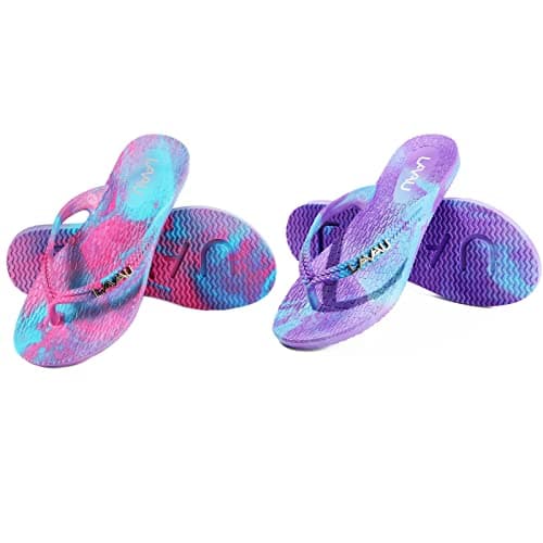 LAVAU Womens Flip Flips Beach Sandals 2 Pairs 001 Blue Purple 8