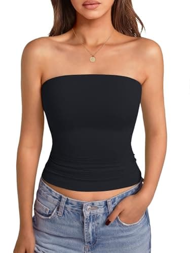 GKBK Womens Bandeau and Strapless Crop Top with Built in Bra Double Lined Padded Tube Top Y2K Going Out Summer Fashion Black-M