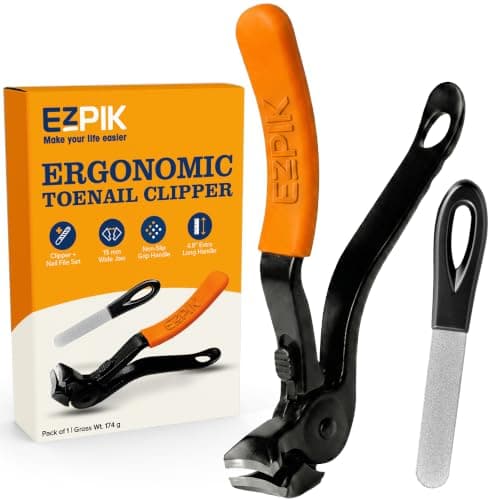 EZPIK Toenail Clippers for Seniors, Long Handle Nail Clippers for Thick Toe Nails, Nail Care Set with File, 4.8" Angled Head & Stainless Steel Blades for Weak & Arthritic Hands