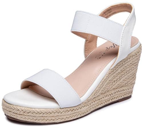 Vepose Women's White Wedge Sandals Platform Espadrilles Open Toe Ankle Strap Comfortable Dressy Summer Shoes for Daily Travel Casual 881 Size 8 (CJY881 White 08)
