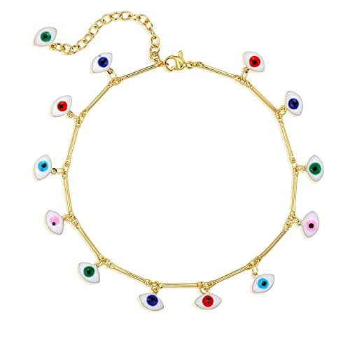 VACRONA Gold Anklets for Women 14K Gold Plated Boho Beach Beaded Chain Anklet Dainty Turquoises Evil Eye Ankle Bracelet Adjustable Chain Anklet Foot Jewelry